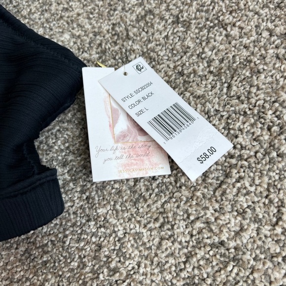 Jessica Simpson NWT Black Ribbed One Shoulder Swim Top, Size Large - Picture 4 of 8